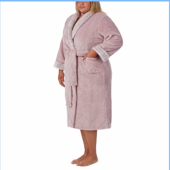 Carole Hochman Ladies Plush Soft Warm Long Wrap Robe Faux Fur Collar Pockets New - Picture 9 of 13